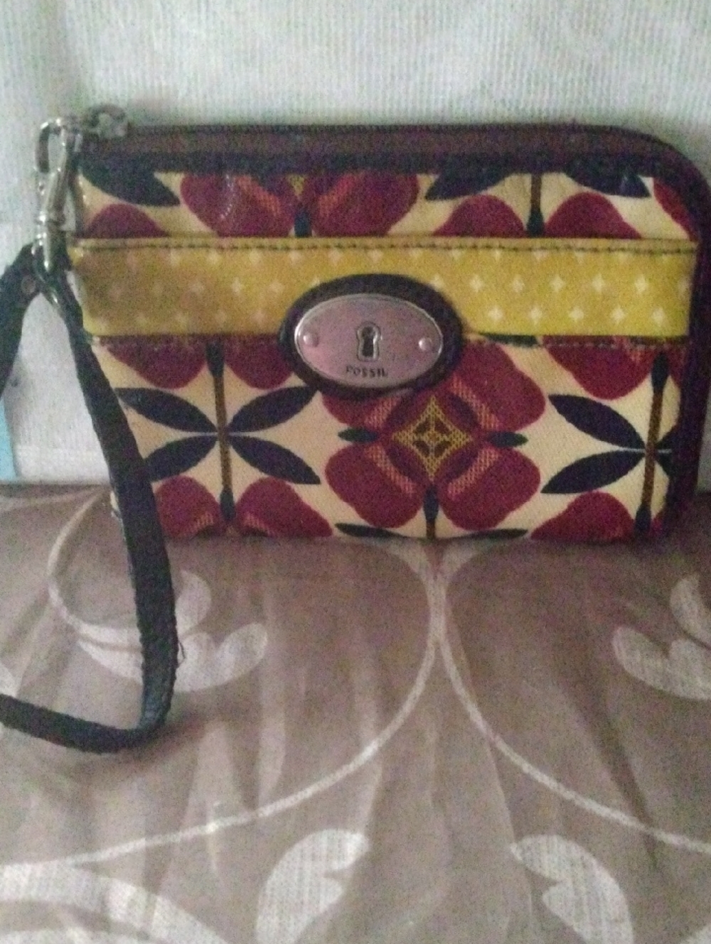 Fossil Yellow and Burgundy Floral Wristlet
